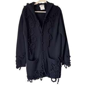 Matsuda Nicole Tokyo Japan Vintage 90s Artwear Wool‎ Hooded Cardigan 3D Knit